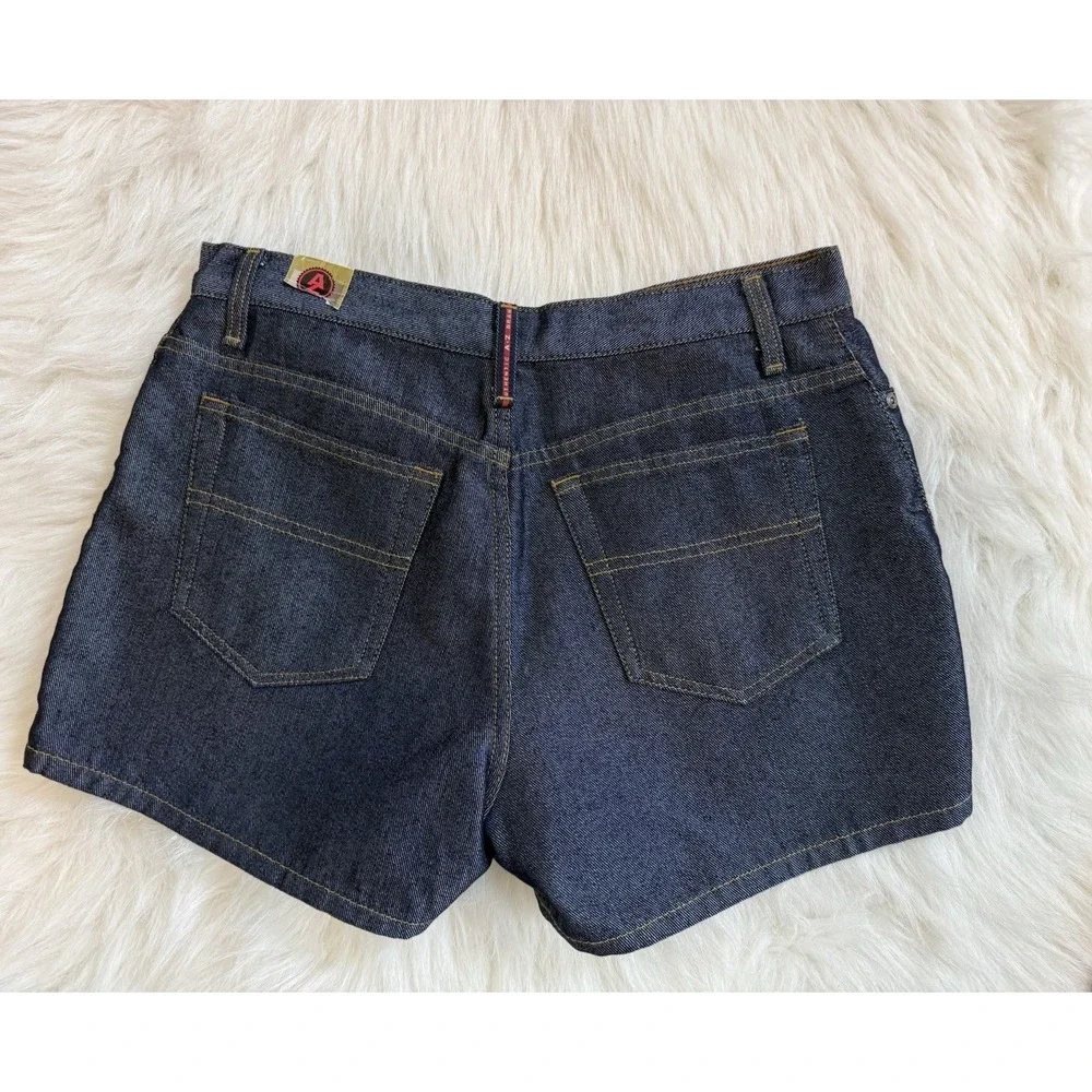 90s Arizona Jeans Dark Indigo Raw Denim Short Sz 11 Gloss Finish High Rise Retro